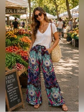 Desigual PALAZZO PANTS M.‎ CHRISTIAN LACROIX Wearable Art Abstract | Size S